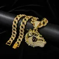 Hip hop gold finish iced out bulldog pendant necklace with sparkling Cuban chain - Pendant with Cuban Chain / 18 inch / Gold