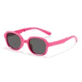 Children's stylish foldable pink sunglasses featuring dark square-frame lenses - Rose Red Frame Grey Lens