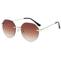 Lunettes de soleil sans monture pour femmes avec des verres octogonaux dégradés - Monture Dorée Verres Ambrés Dégradés