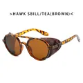 Vintage punk sunglasses with double bridge and tortoise shell frame - Brown Leather Shields Aviator / Tortoiseshell Frame Tea Lens
