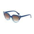 Elegantes gafas de sol retro tipo ojo de gato con montura azul y detalles de purpurina - Montura Azul Lentes de Té Doble