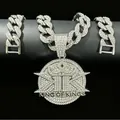 Detailed macro shot of iced out King of Kings pendant on a silver Cuban link chain jewelry - Pendant with Cuban Chain / 18 inch / Silver