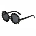 Adorables lunettes de soleil noires à monture fleurie avec protection UV pour enfants - Monture Noire Verres Gris