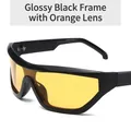 Occhiali da sole da ciclismo oversize stile punk Y2K con montura nera e lenti arancioni - Nero Lucido Lente Gialla(C2) / Nero lucido