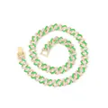 Dettaglio catena cubana da 12mm color oro con smalto verde e strass brillanti - Bracciale d'Argento / 8 pollici (20cm) / Verde