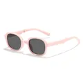 Stylish children's foldable square frame sunglasses with retro pink frame and dark lenses - Pink Frame Grey Lens