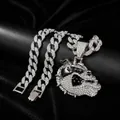 Iced out bulldog head pendant necklace with silver tone cuban link chain for men - Pendant with Cuban Chain / 18 inch / Silver