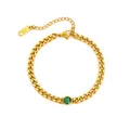 Elegantly crafted 18K gold plated titanium steel Cuban chain bracelet with green zircon - Bracelet / Gold Green Rhinestone