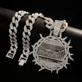Detail des Last Supper Anhängers mit Dornenkrone und eisgekühlter kubanischer Kette. - Halsketten-Set / 20 Zoll Panzerkette / Silber