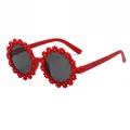 Cute red children's sunglasses with daisy flower frame design for outdoor UV protection - Red Frame Grey Lens