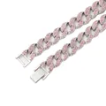 Close-up of silver-plated Cuban link chain with sparkling pink rhinestones and clasp. - 16inches/40cm / Rose Gold