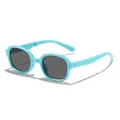 Foldable children's sunglasses with light blue square frame and dark grey lenses - Blue Frame Grey Lens