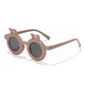 Cute bunny-shaped children's sunglasses in matte brown finish for summer sun protection. - Rabbit Ear Style (6997) / Beige Coffee