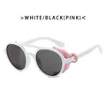 Occhiali da sole punk retrò con montatura bianca, lenti nere e protezioni rosa - Montatura bianca lente grigie