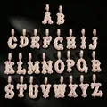 Collection complète de 26 pendentifs alphabet hip hop glacés en finition or rose élégante - Lettre A / Chaîne Corde 3mm 20 Pouces / Or rose
