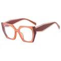 Oversized stylish anti-blue light TR glasses featuring a unique two-tone orange design - Champagne Pink & Brown Red / Anti-Blue Light Plain Lens