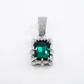 Vintage silver pendant with large emerald-cut green gemstone and paved crystals - Pendant Only (Without Chain) / Silver Green