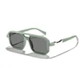Occhiali da sole retrò per bambini con doppio ponte e montatura quadrata verde salvia - Verde Matcha Accessorio Argento Lente Grigia