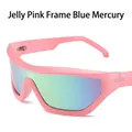 Occhiali da sole punk oversize rosa gelatina con lenti al mercurio blu da donna futuristici - Montatura Rosa Mercurio Iridescente(C4) / Rosa