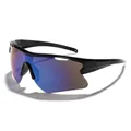 Gafas de sol deportivas sin montura con lentes de espejo azules para correr y ciclismo - Montura Negra Lentes Espejadas Azules