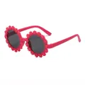 Cute pink flower-shaped children's sunglasses with UV protection for girls and boys - Rose Red Frame Grey Lens