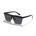 Retro black children's rimless sunglasses featuring a stylish polygon shield lens design - Black Frame Grey Lens