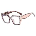 Occhiali anti-luce blu in TR con montatura leopardata e rosa a lenti grandi. - Tartarugato & Rosa Nude / Lente Piana Anti-Luce Blu