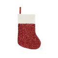 Mini red glitter Christmas stocking ornament with white cuff for tree decoration - 14x9cm / Brick Red