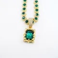 Luxury gold necklace with rectangular green gemstone pendant for a classic vintage look - Curb Chain / 20 inch / Gold Green