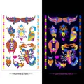 Tatouages fluorescents imperméables avec papillon et scorpion, effets normal et lumière UV - Totem Papillon et Obscurité (DWYG011) / Taille A5 (1 Feuille)