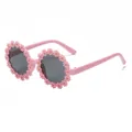 Ravissantes lunettes de soleil roses à fleurs pour enfants offrant une protection UV pour filles - Monture Rose Lentille Grise