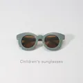 Round frame children's sunglasses in macaron green with UV protection lenses - Olive Grey Tea Lens