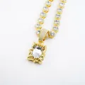 Elegant gold-plated necklace featuring a large rectangular clear crystal pendant and stone chain - Curb Chain / 20 inch / Gold White