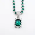 Retro emerald green gemstone pendant necklace with silver chain and zircon accents - Curb Chain / 20 inch / Silver Green