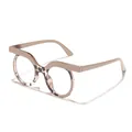 Stylish retro round tortoise glasses with flat top bar in beige and leopard pattern design - Cream Tea and Tortoise Anti-Blue Light
