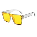 Gafas de sol cuadradas de gran tamaño con montura transparente y lentes amarillas - Montura Cuadrada de Tendencia de Gran Tamaño / Montura Gris Transparente Lente Amarilla