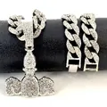 Pendentif sac d'argent glacé avec collier à grosse maille gourmette en argent - Argent avec chaîne gourmette / 18 Pouces / Argent