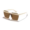 Kids vintage oversized shield sunglasses with brown lenses and cream white frame for outdoors. - Apricot Frame Tea Lens