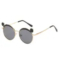 Children's polarized sunglasses with gold metal frames and cute panda ear detail - Straight Leg Style / Gold Frame Black-Gray Lenses