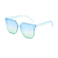 Oversized vierkante zonnebril met blauw-groen verloop en getextureerde brilpoten. - Blauw Frame Blauw Gele Lens