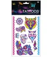 Feuille de tatouages temporaires fluorescents animaux avec motifs loup, renard et fleurs - Série Animale (DWYG05)