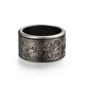 Antiker japanischer Shunga-Ring aus Titanstahl mit erotischer Gravur in Altsilber-Optik - Größe 7 / Antiksilber
