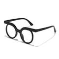 Trendy black round frame glasses with unique flat top design for a chic retro look - Black Frame Anti-Blue Light