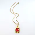 Luxury vintage gold necklace with square red gemstone pendant and sparkling crystal details - Rope Chain Necklace / 20 inch / Gold Red