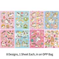 Set of 8 gold foil unicorn and rainbow stickers for kids' journaling and scrapbooking. - Unicorn Series Set (OHA-006) / 8 Sheets Set