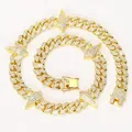 Vergulde Iced Out Cuban Link sieradenset met spikes ketting en armband hip hop stijl - Ketting 20 Inch / Goud