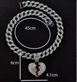 Collana con pendente a cuore infranto ghiacciato e catena cubana 45cm 6cm 4,1cm - Pendaglio argentato con catena cubana da 18 pollici