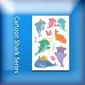 Colorful cartoon shark temporary tattoo sheet for kids featuring ocean theme characters - Fun Shark Style (WK-160) / 7.5x11cm