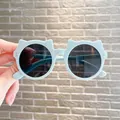 Trendy light blue cat-ear shaped sunglasses for children with dark UV protective lenses - Matte Blue Frame Grey Lens