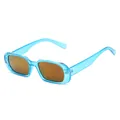 Vue latérale de lunettes de soleil carrées rétro avec monture bleue et verres marron. - Monture Bleue Verres Mercure Or